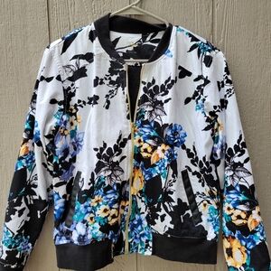 Jaanuu Floral Print Bomber Jacket Size Medium